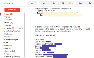 How not to ask for samples to review (bloggers and youtubers, please take note)