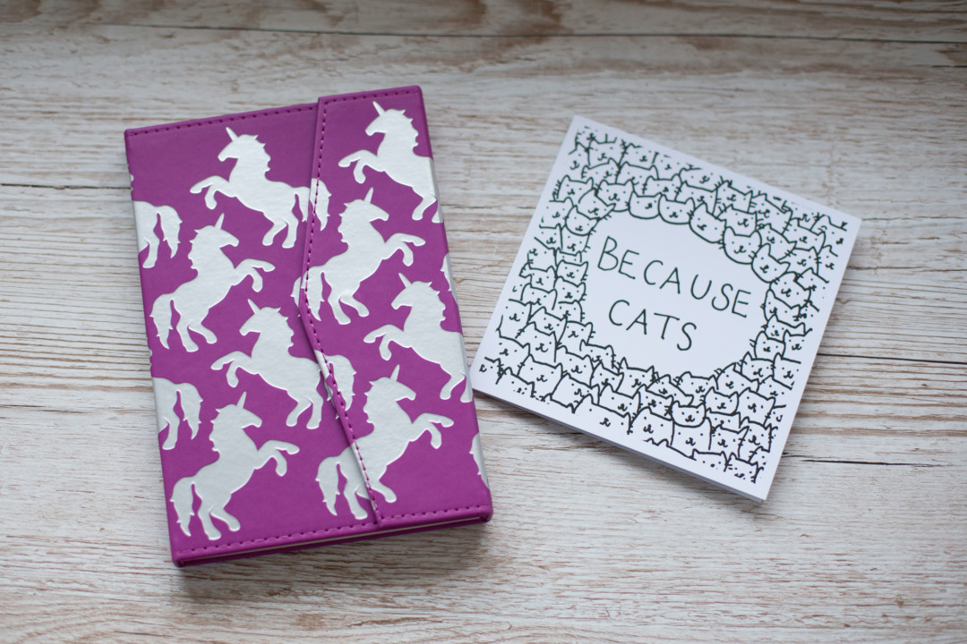 Postbox - Unicorn notebook and Because Cats card | carlalouise.com